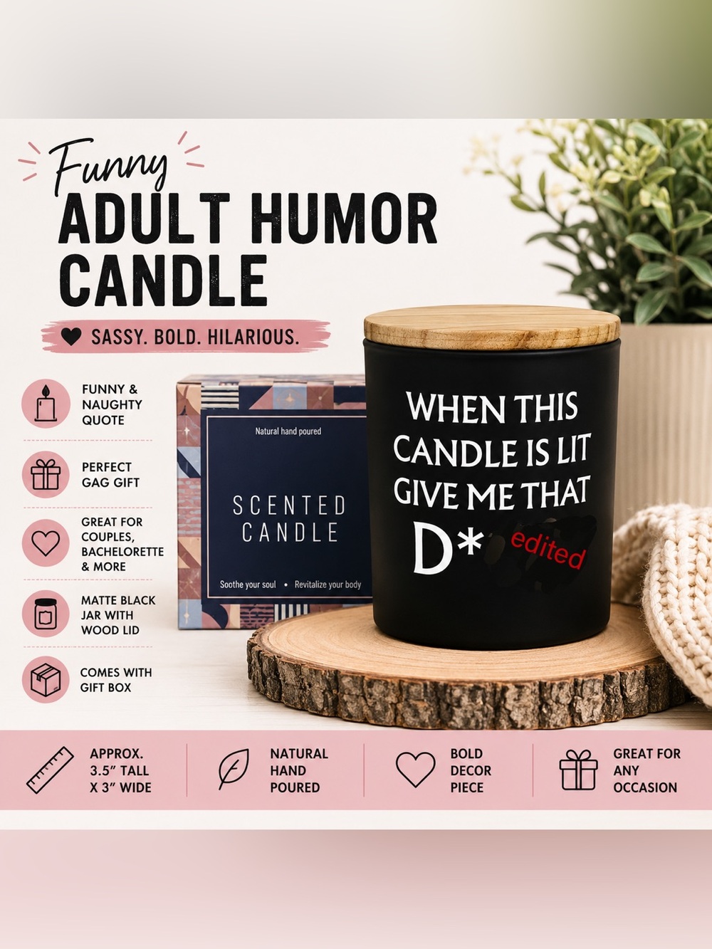 Funny Adult Humor Candle Black Jar Wood Lid